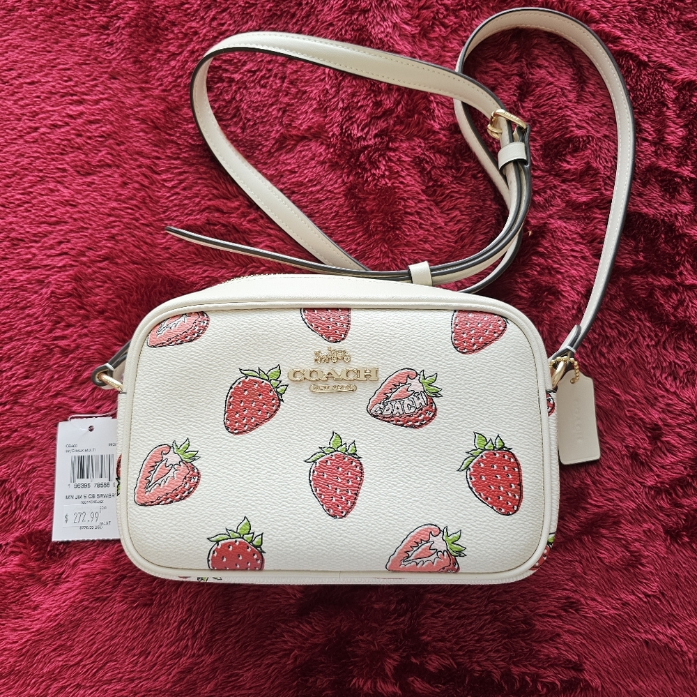 NWT COACH MINI JAMIE STRAWBERRY PRINT CAMERA BAG